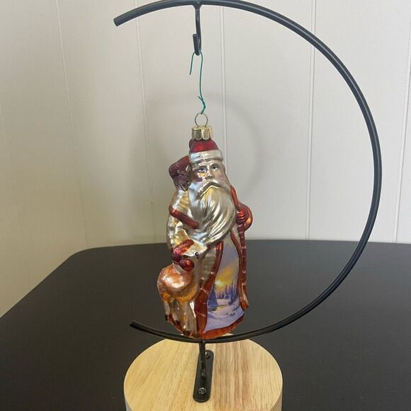 Old World Christmas Ornament Colorful Glass Santa Claus Red Gold Snow Scene 5.5" - Picture 1 of 8